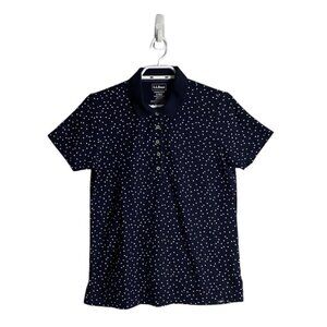 L.L. Bean Women's Navy Polka Dot Slightly Fitted Polo Shirt